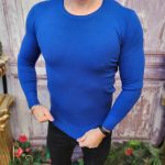 Bluza cu guler rotund, de bărbați, Slim Fit, Albastra – BZ264