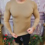 Bluza cu guler rotund, de bărbați, Slim Fit, Maro – BZ263