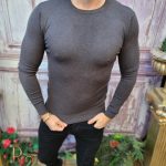 Bluza cu guler rotund, de bărbați, Slim Fit, Gri inchis – BZ251