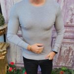 Bluza cu guler rotund, de bărbați, Slim Fit, Gri – BZ254