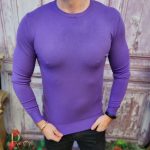 Bluza cu guler rotund, de bărbați, Slim Fit, Mov – BZ262