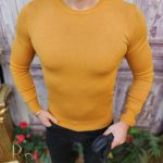 Bluza cu guler rotund, de bărbați, Slim Fit, Galben muștar – BZ269