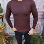 Bluza cu guler rotund, de bărbați, Slim Fit, Vișiniu putred – BZ260