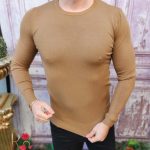 Bluza cu guler rotund, de bărbați, Slim Fit, Maro – BZ259
