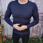 Bluza cu guler rotund, de bărbați, Slim Fit, Bleumarin – BZ257