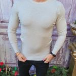 Bluza cu guler rotund, de bărbați, Slim Fit, Crem – BZ256