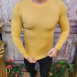 Bluza cu guler rotund, de bărbați, Slim Fit, Galbena – BZ268