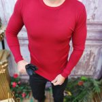 Bluza cu guler rotund, de bărbați, Slim Fit, Rosie – BZ267