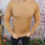 Bluza cu guler rotund, de bărbați, Slim Fit, Bej – BZ250
