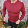 Bluza cu guler rotund, de bărbați, Slim Fit, Visinie – BZ253