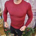 Bluza cu guler rotund, de bărbați, Slim Fit, Visinie – BZ253
