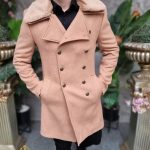 Men's coat, Slim-Fit, cream, fur collar - PT417