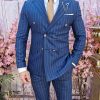 COSTUM DOUBLE BREASTED NASTURI AURII ALBASTRU IN DUNGI-2