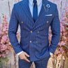 Costum bleumarin pal, Double Breasted, Sacou si Pantalon - C4023