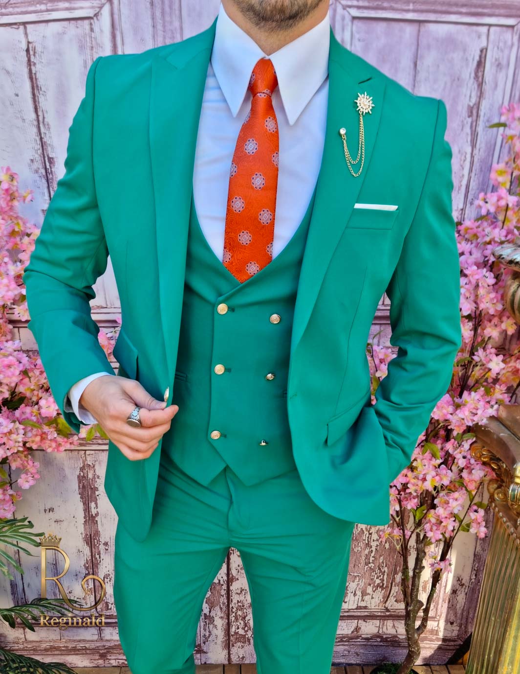 Costum elegant de barbati, verde botega, Sacou, Vesta si Pantalon - C4017