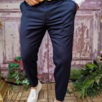 Pantalon élégant pour homme, bleu marine, coupe slim - PN728