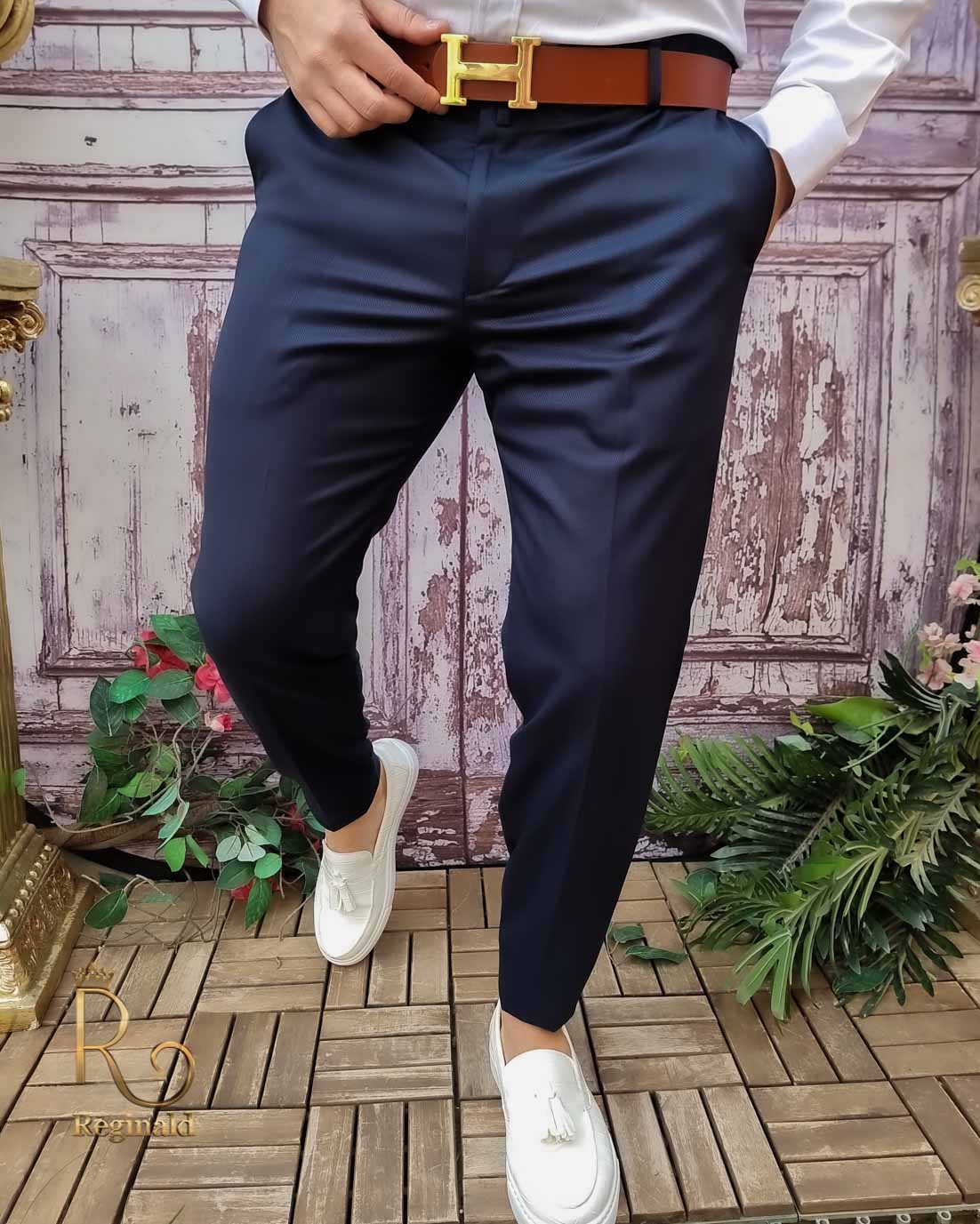 Pantalon Homme Elégant, Bleu Marine, Coupe Slim - PN728