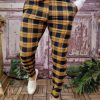 Pantaloni eleganți de bărbați, Galben in carouri, Croiala Slim Fit - PN725