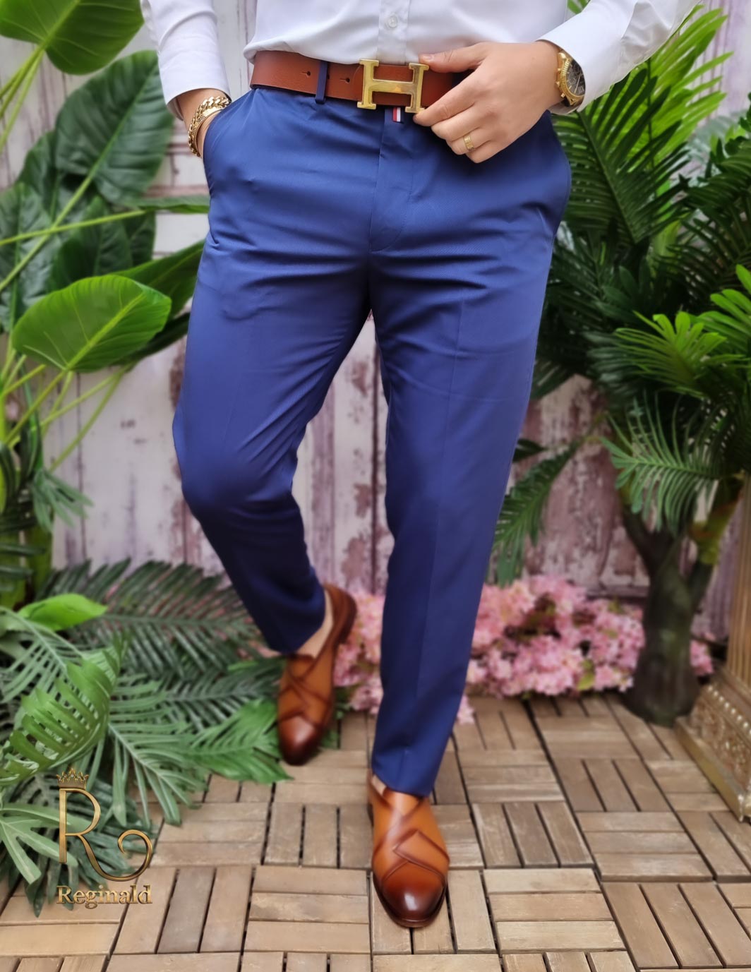 Marineblå elegante bukser, elastisk slankt snit - PN736