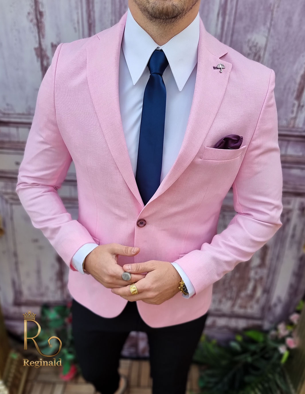 Sacou de bărbați, Slim Fit, Roz deschis-SC793 - imagine 3