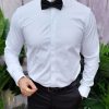 Cămașă alba de bărbați cu butoni, guler de papion - CR121