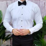 Men's white-ivory formal shirt with cufflinks, wing collar - CR122