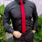 Black men's shirt with cufflinks, cutaway collar - CR123