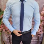 Cămașă bleu de bărbați, Slim Fit - CR137