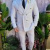 Costum alb in dungi, Double Breasted, Sacou si Pantalon - C4040