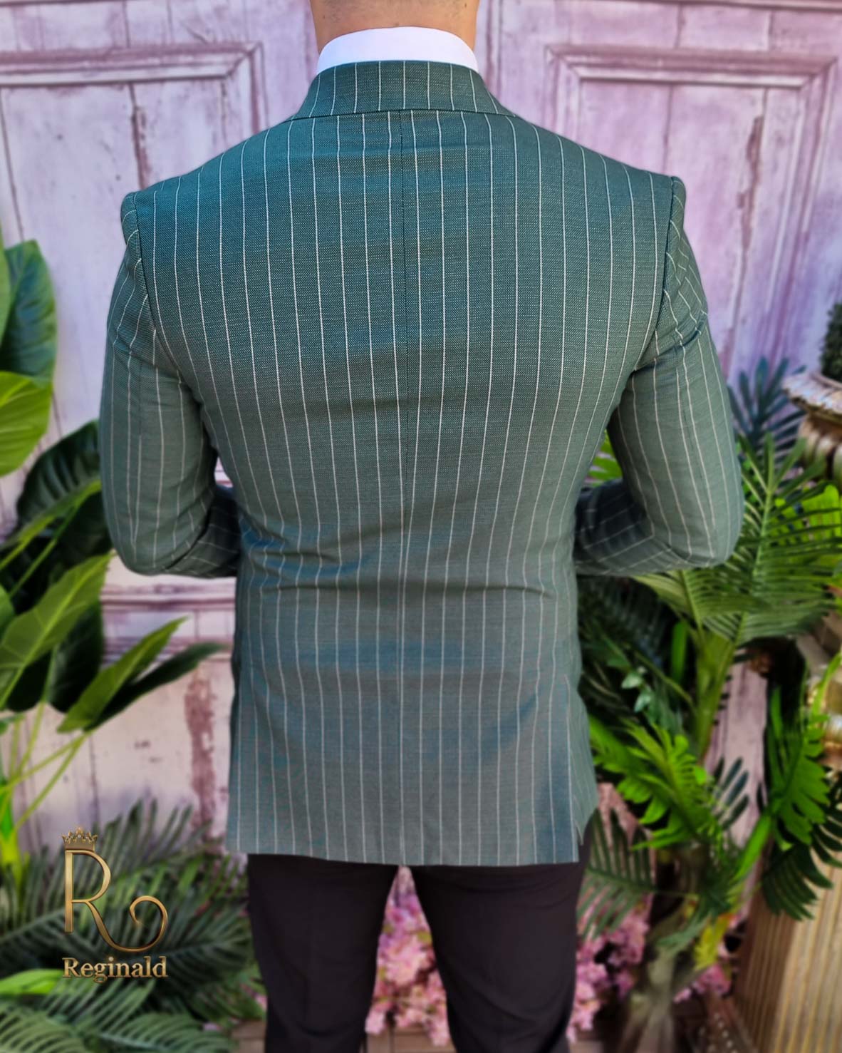 Sacou de bărbați verde in dungi, Slim Fit, double breasted - SC803 - imagine 3