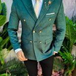 Sacou verde de bărbați, Slim Fit, Catifea fina - SC801