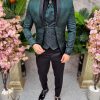 Costum Verde de ceremonie, Slim Fit, Sacou, Vesta, Pantalon si Cravata - C4108