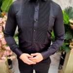 Black men's formal shirt with cufflinks, wing collar - CR131