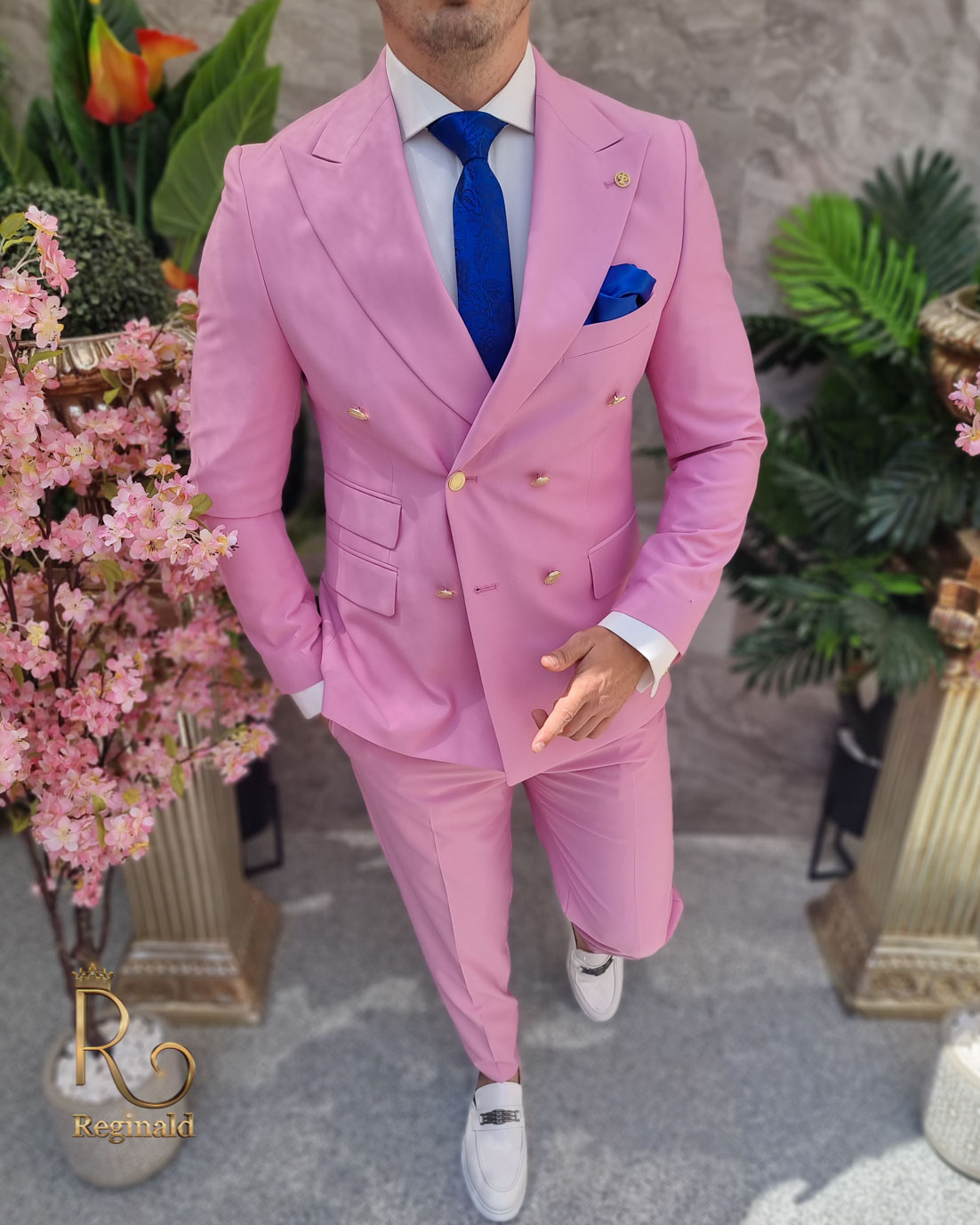 Costum de barbati elegant roz deschis-Sacou si Pantalon - C4102