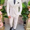 Costum de barbati alb cu butonii aurii: Sacou si Pantalon, 100% Lana - C4081