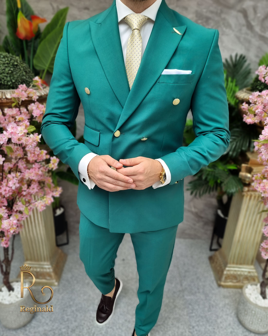 Costum de barbati verde cu butoni-Sacou si Pantalon - C4094