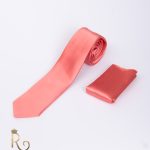 Cravatta da uomo e fazzoletto in raso color corallo - CV860