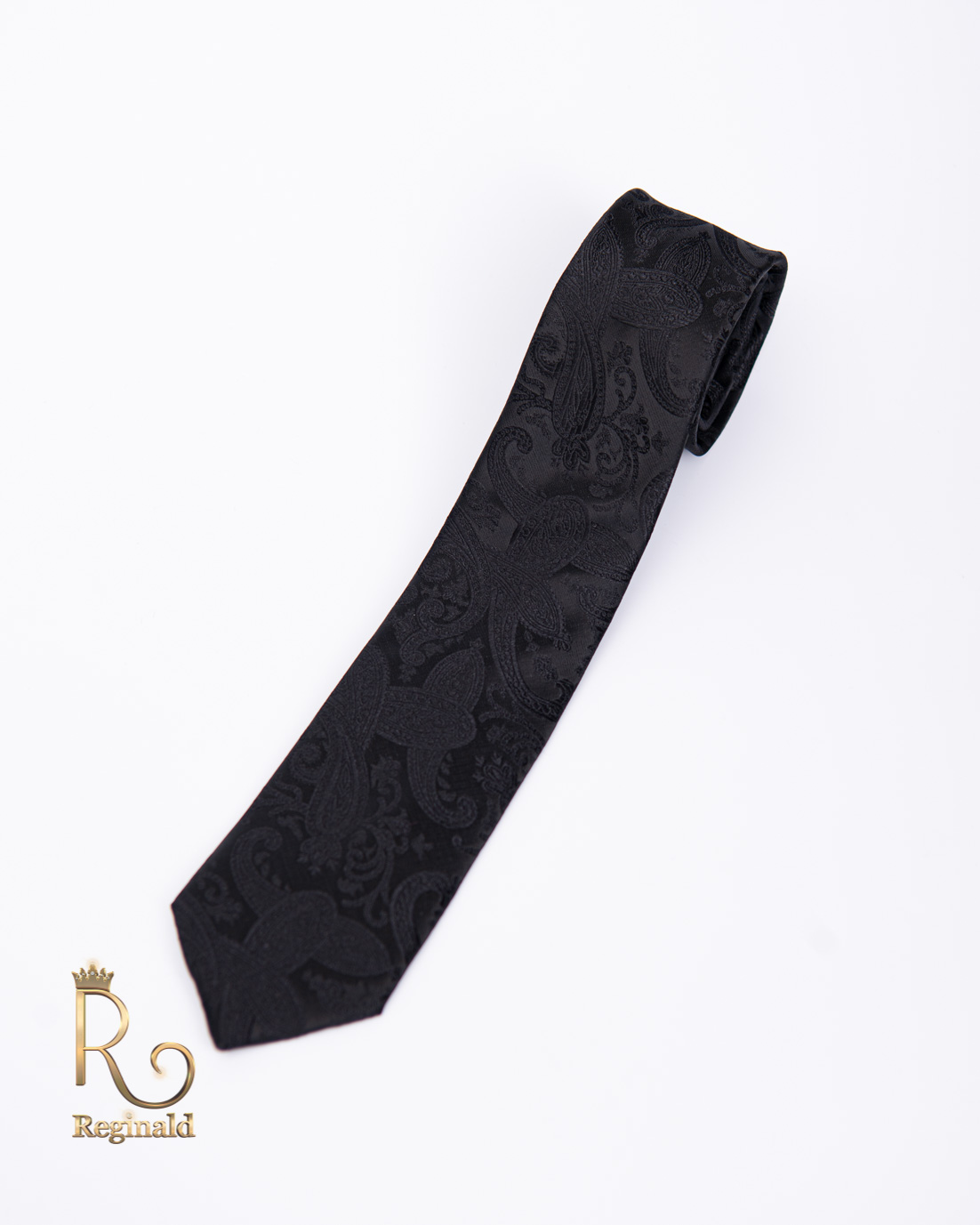 Cravata de barbati, neagra cu model si batista - CV840