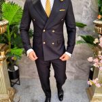 Black Double Breasted Suit, Jacket and Trousers - C4126