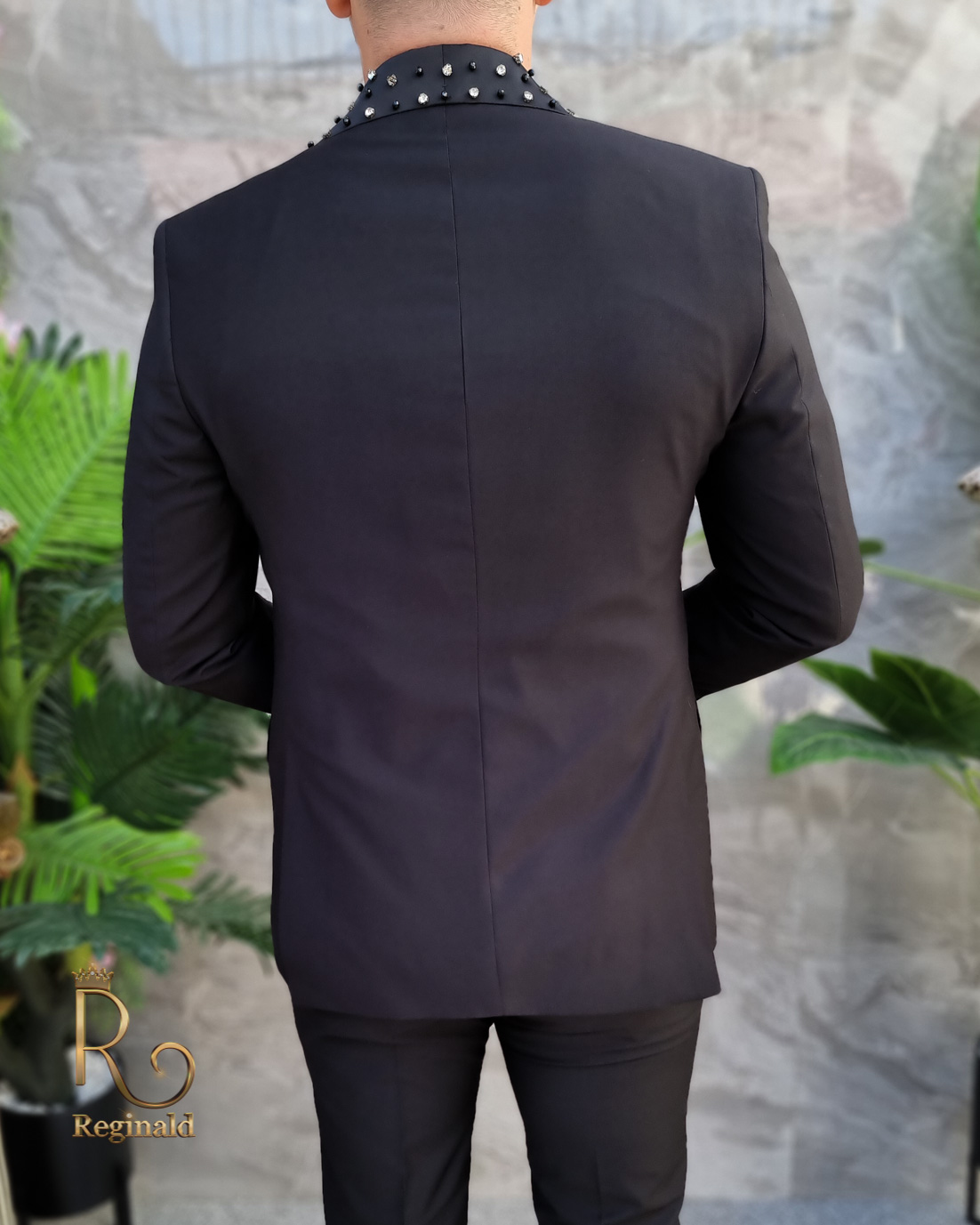 Costum negru de ceremonie cu pietre stralucitoare - C4167 - imagine 6