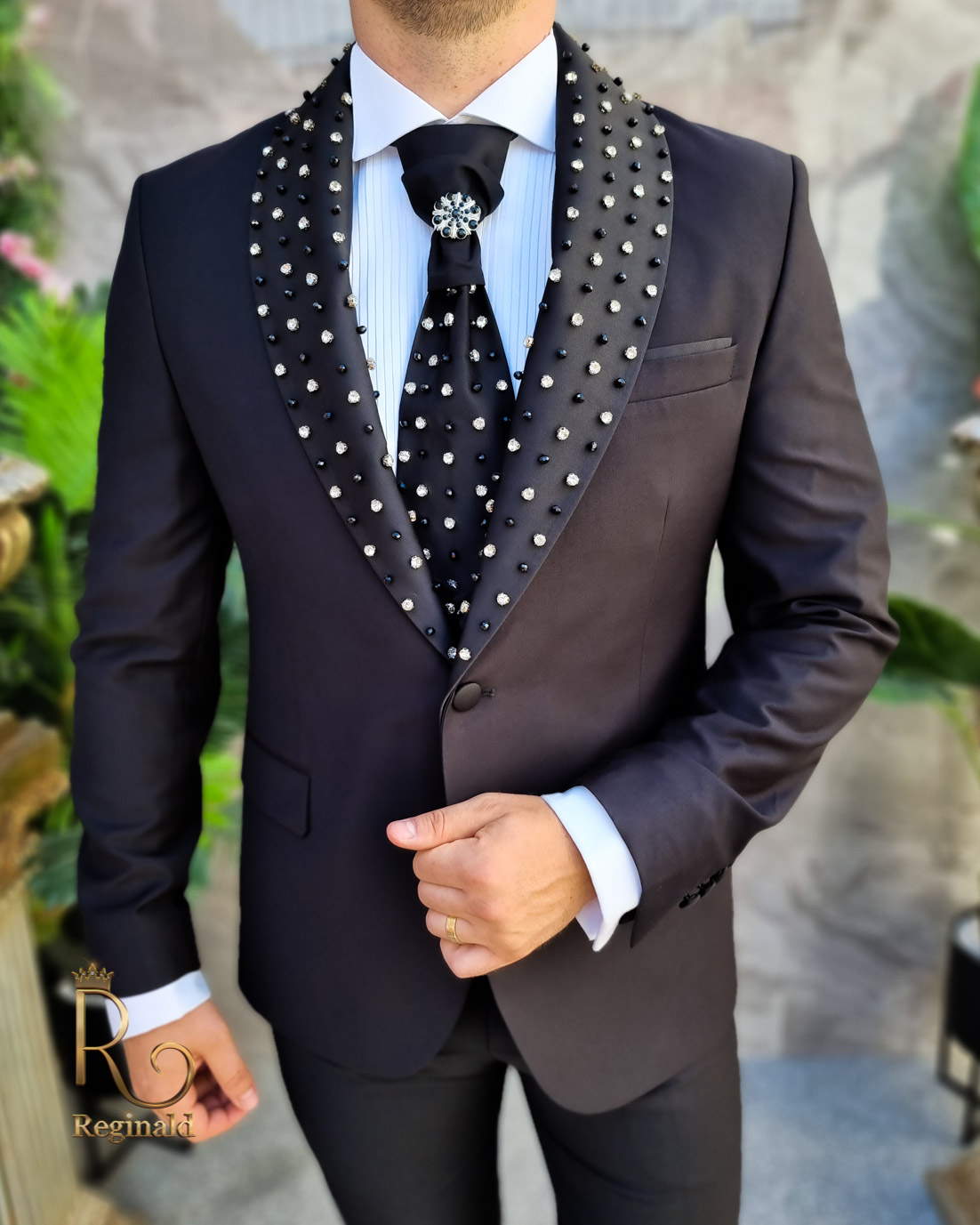 Costum negru de ceremonie cu pietre stralucitoare - C4167 - imagine 5