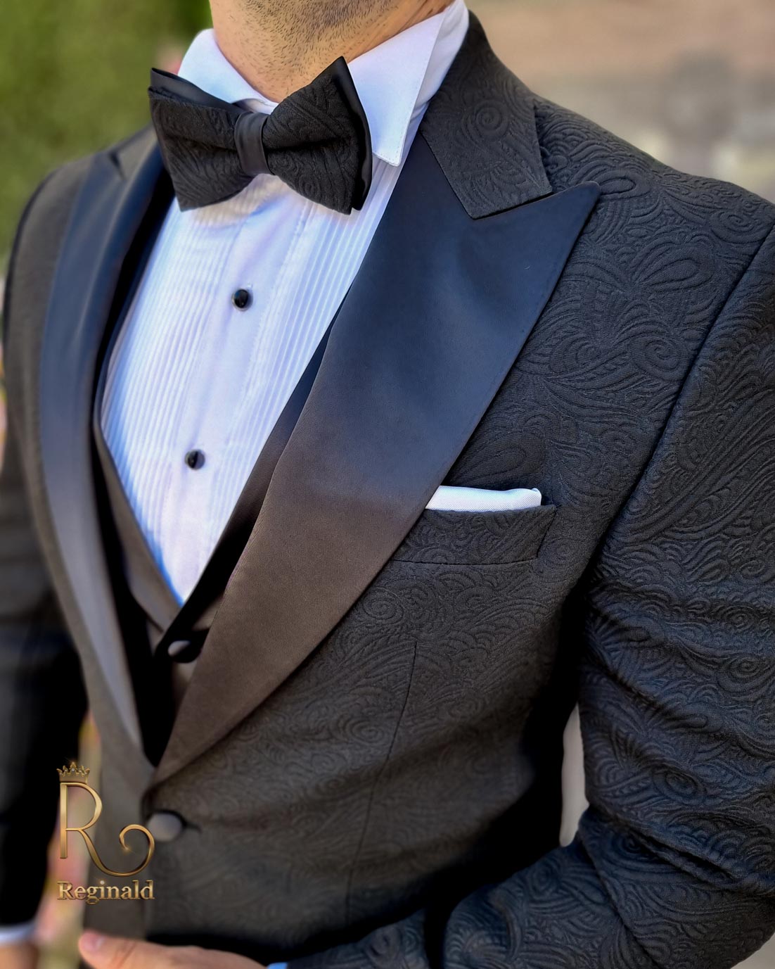 Costum negru de ceremonie Mire/Nas, Sacou, Vesta, Pantalon, Papion - C4119 - imagine 4