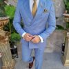 Costum bleu pal Double Breasted Sacou si  Pantalon- C4150