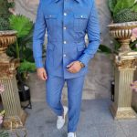 Blue safari suit, jacket and trousers - C4154