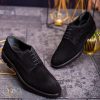 Pantofi cu siret barbatesti, negri din piele intoarsa - P1721