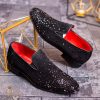 Pantofi Loafers de barbati din piele naturala, negri cu strasuri- P1722