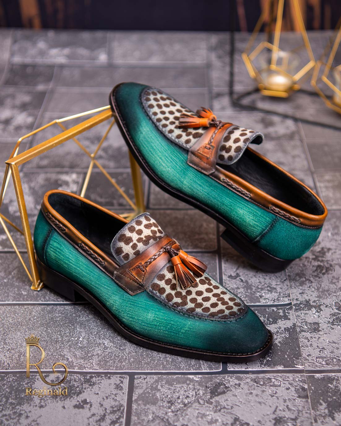 Pantofi Loafers de barbati din piele naturala, verzi- P1724