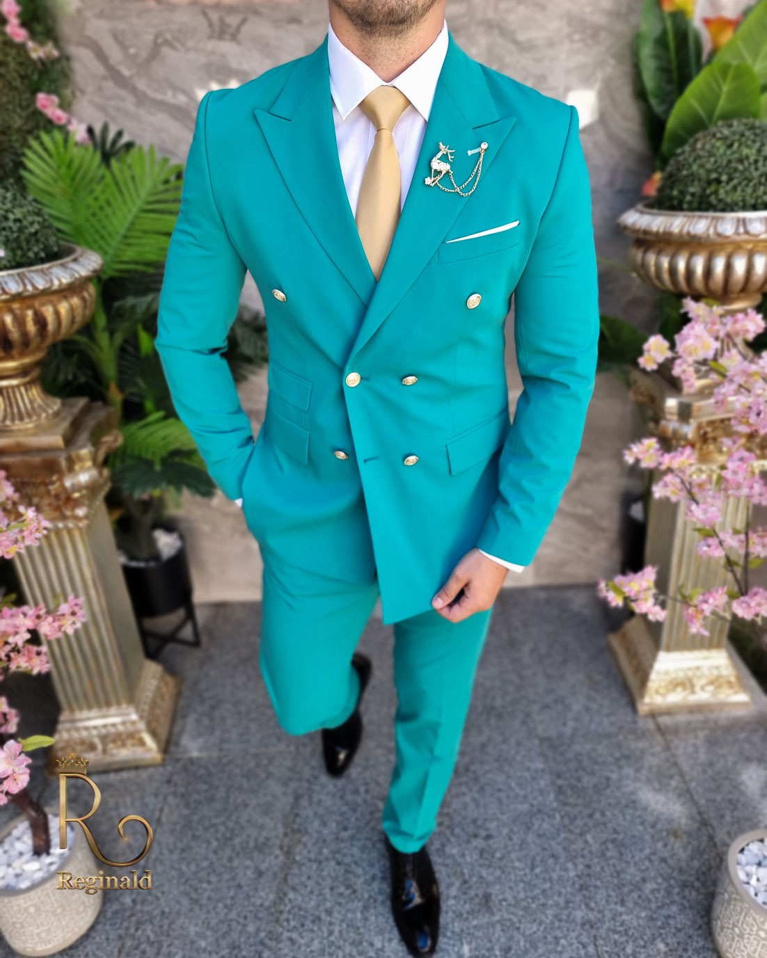 Costum de barbati verde cu butoni-Sacou si Pantalon - C4178