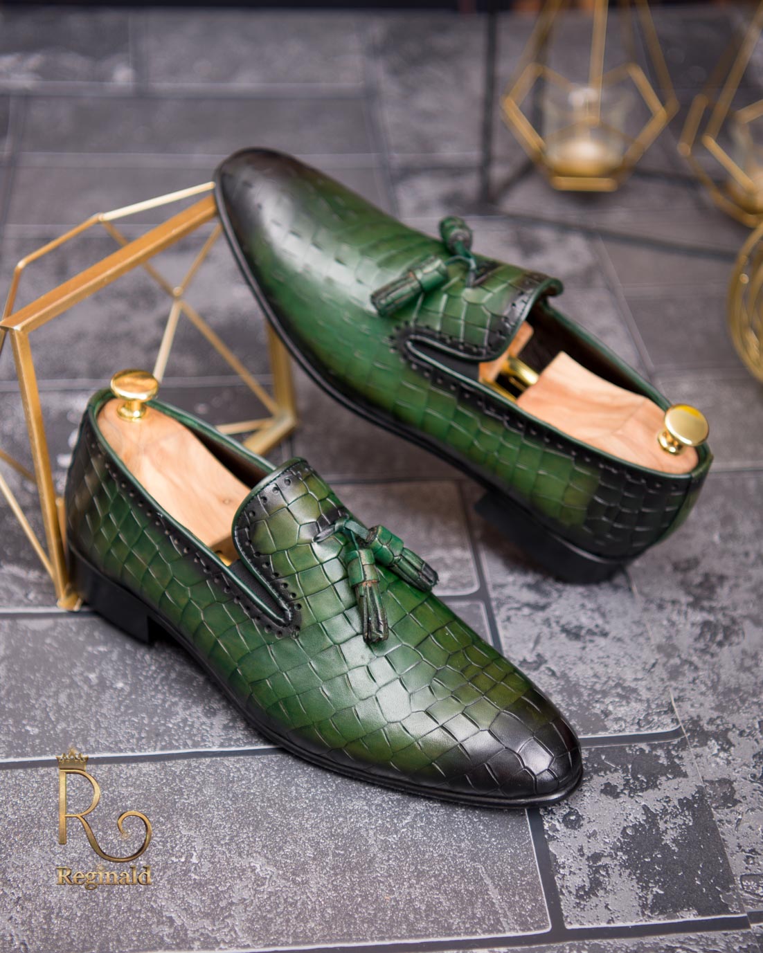 Pantofi Mocasini verzi din piele naturala Croc Edition - P1050