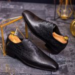 Pantofi cu siret barbatesti, negri, one cut - P1710